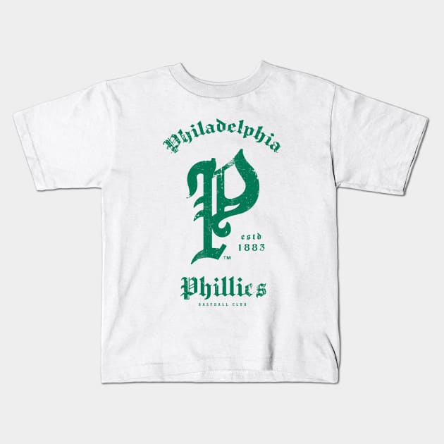 Vintage Phillies Baseball Kids T-Shirt by AksarART